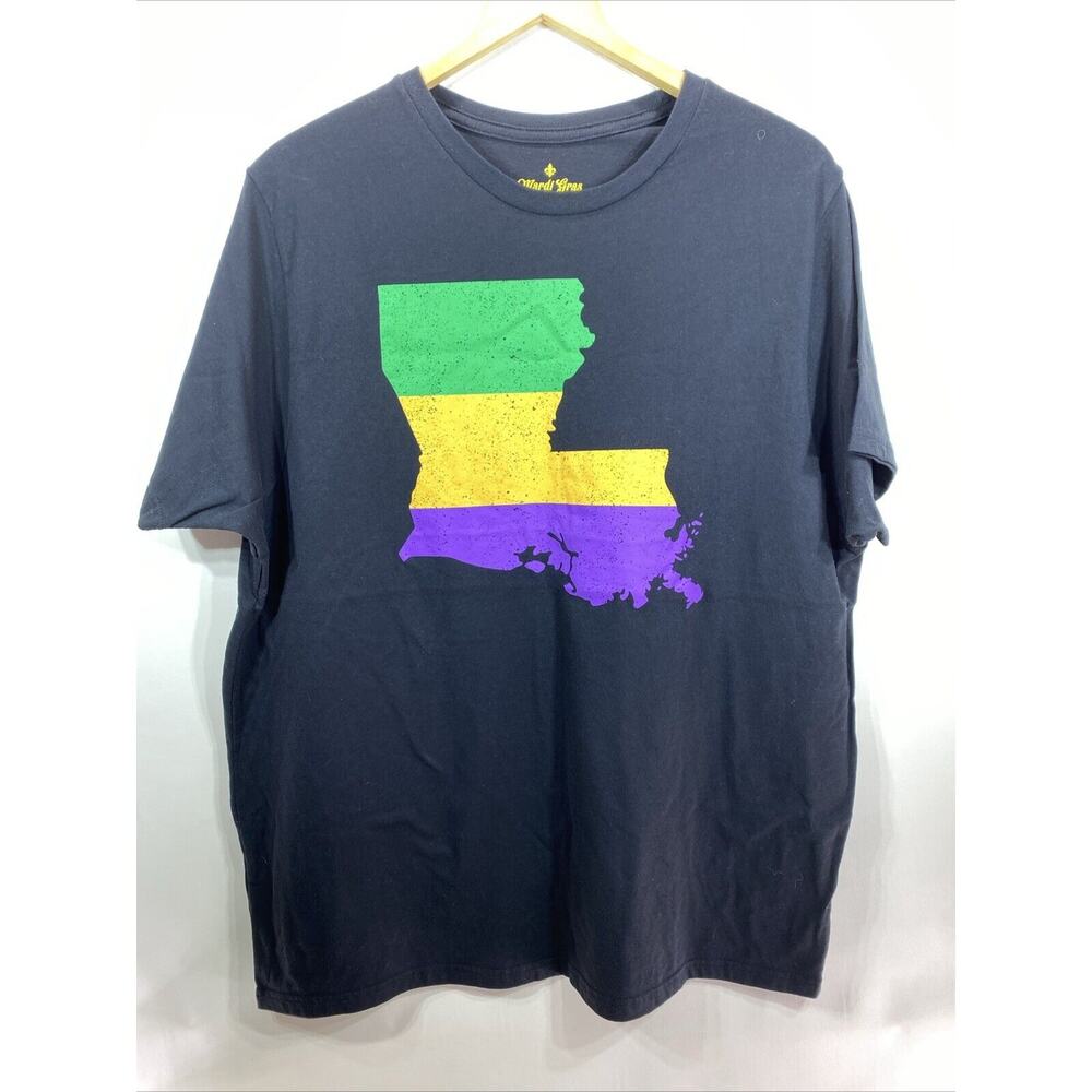 Black Mardi Gras Louisiana Map T-shirt Fantastic Condition Men’s Size 2XL 52"